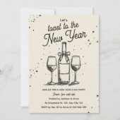 Invitation Wine Bottle and Glasses Hand Drawn New Year Party (Devant)