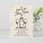 Invitation Wine Bottle and Glasses Hand Drawn New Year Party (Debout devant)