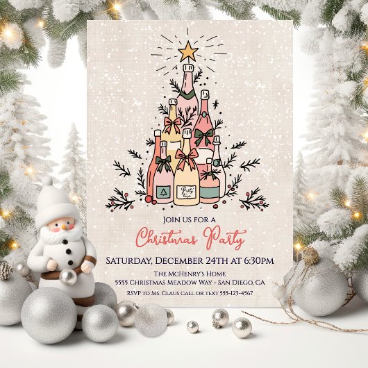 Invitation Wine Bottle Christmas Tree Holiday Party