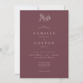 Invitation Wine Burgundy Minimalist Leaf Acorn Fall Wedding (Devant)