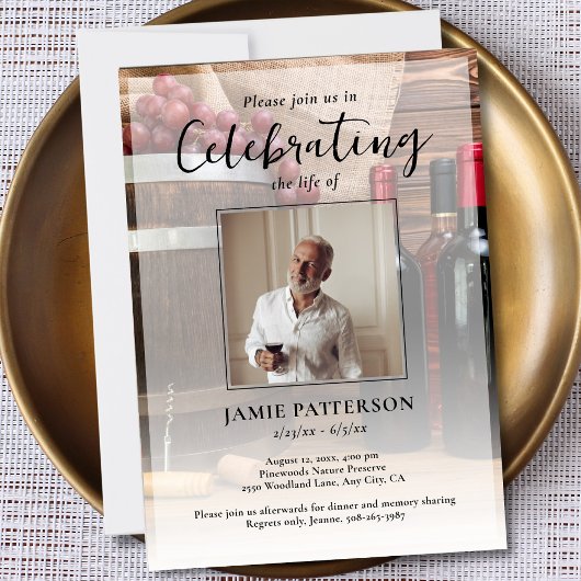Invitation Wine Connoisseur Celebration of Life Photo Funeral