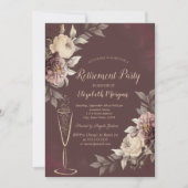Invitation  Wine Glass Blush Roses Brown Retirement (Devant)