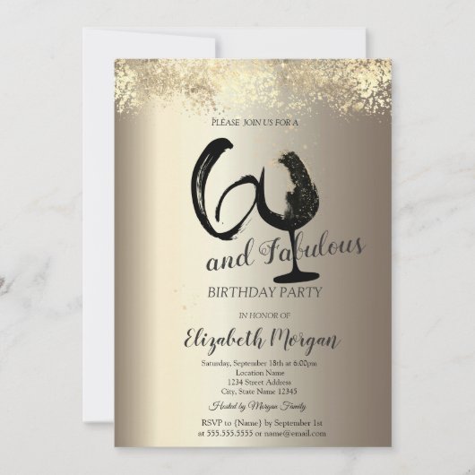 Invitation Wine Glass Gold Confetti 60th Birthday (Devant)