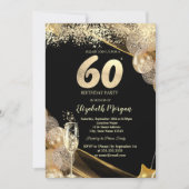 Invitation Wine Glass Gold Confetti Balloons 60th Birthday (Devant)