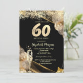 Invitation Wine Glass Gold Confetti Balloons 60th Birthday (Debout devant)