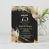 Invitation Wine Glass Gold Confetti Balloons 75th Birthday (Debout devant)