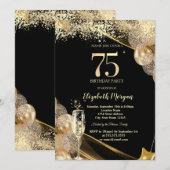 Invitation Wine Glass Gold Confetti Balloons 75th Birthday (Devant / Derrière)