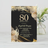 Invitation Wine Glass Gold Confetti Balloons 80th Birthday (Debout devant)