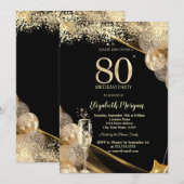 Invitation Wine Glass Gold Confetti Balloons 80th Birthday (Devant / Derrière)