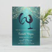 Invitation Wine Glass String Lights Green Metallic 60th  (Debout devant)