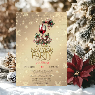 Invitation Wine Glasses Gold Christmas