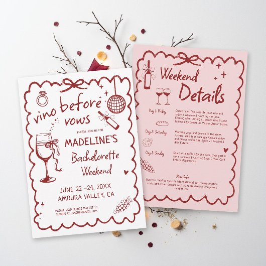 Invitation Winery Bachelorette Vino Before Vows Red Itinerary
