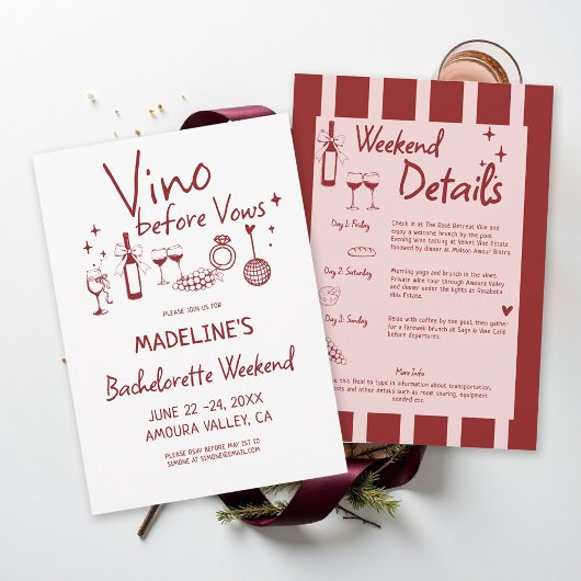 Invitation Winery Bachelorette Wine Tasting Red Itinerary