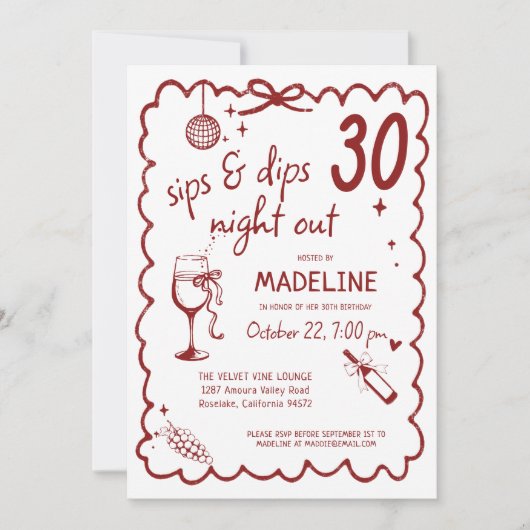 Invitation Winery Night Out Wine Tasting Chic 30th Birthday (Devant)