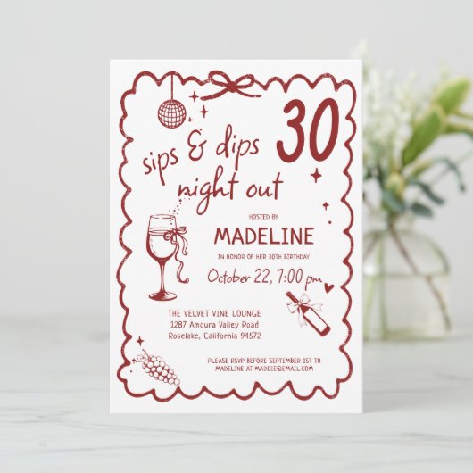 Invitation Winery Night Out Wine Tasting Chic 30th Birthday (Debout devant)