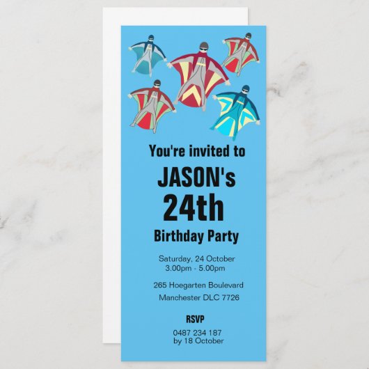 Invitation Wingsuit Skydiving Thème (Devant / Derrière)