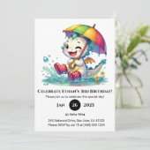 Invitation Winking Baby Dragon with Umbrella Birthday (Debout devant)