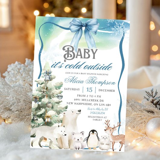 Invitation Winter Animals Aurora Bow Coquette Boy Baby Shower