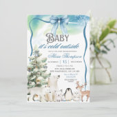 Invitation Winter Animals Aurora Bow Coquette Boy Baby Shower (Debout devant)