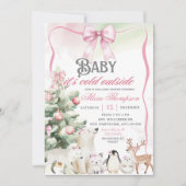 Invitation Winter Animals Aurora Bow Coquette Gir Baby Shower (Devant)