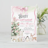 Invitation Winter Animals Aurora Bow Coquette Gir Baby Shower (Debout devant)
