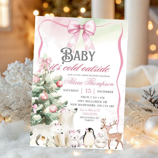 Invitation Winter Animals Aurora Bow Coquette Gir Baby Shower