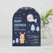 Invitation Winter Arctic Animals Navy Blue Baby Shower (Debout devant)