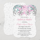 Invitation Winter Argent Rose Bleu Flocons de neige SWEET 16 (Devant / Derrière)