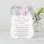 Invitation Winter Argent Rose Bleu Flocons de neige SWEET 16 (Debout devant)