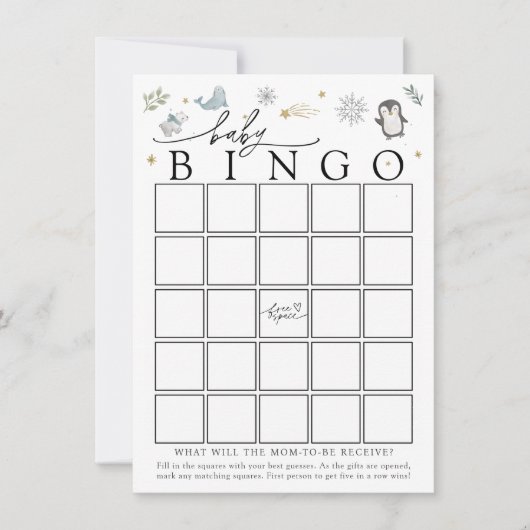 Invitation Winter Baby Animals Baby Shower Bingo Game Card (Devant)