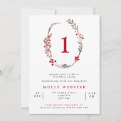 Invitation Winter Berries Wreath Girl's 1st Birthday Party (Devant)