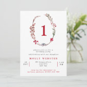 Invitation Winter Berries Wreath Girl's 1st Birthday Party (Debout devant)