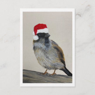 Invitation Winter bird with Santa hat - Original Artwork