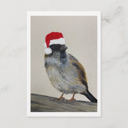 Invitation Winter bird with Santa hat - Original Artwork (Devant)