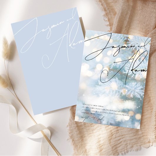 Invitation Winter Blue Bohke Christmas Tree Mariage festif