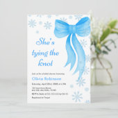 Invitation Winter Blue Bow Snowflakes Bridal Shower (Debout devant)