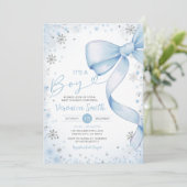 Invitation Winter Blue Bow thème fille Baby shower Coquette (Debout devant)