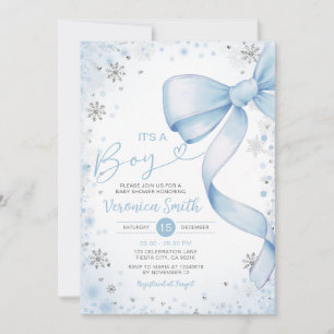 Invitation Winter Blue Bow thème fille Baby shower Coquette