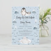 Invitation Winter Blue Boys Arctic Animaux Baby shower (Debout devant)