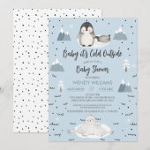 Invitation Winter Blue Boys Arctic Animaux Baby shower (Devant / Derrière)