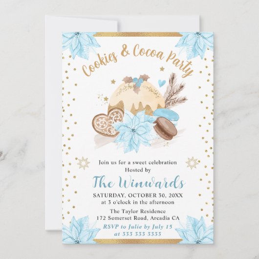 Invitation Winter Blue Cookies & Cocoa Party (Devant)