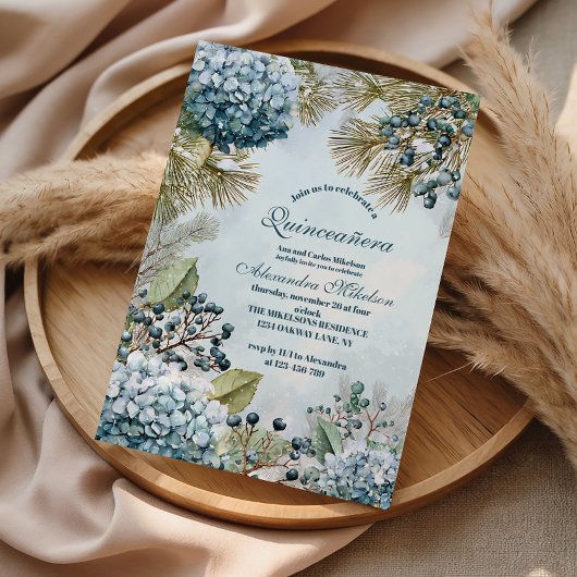 Invitation Winter Blue Floral Quinceañera