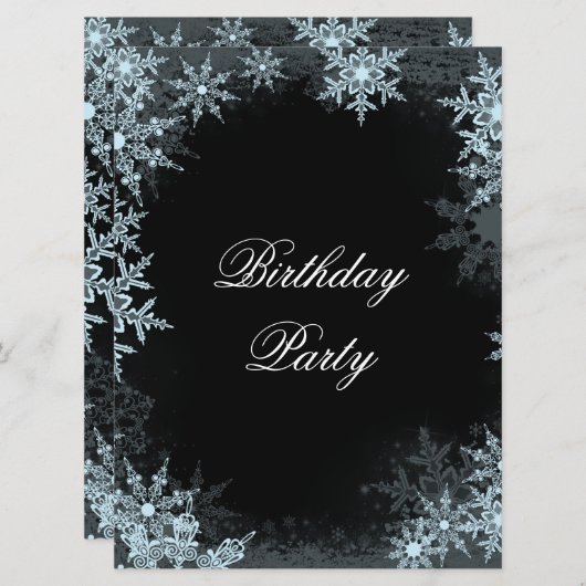 Invitation Winter Blue Snowflake Anniversaire Partie (Devant / Derrière)