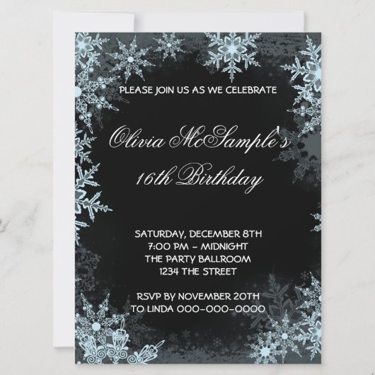 Invitation Winter Blue Snowflake Anniversaire Partie (Dos)