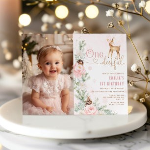 Invitation Winter Blush rose Un cerf-ful 1er anniversaire pho