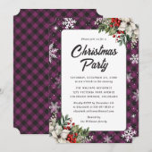 Invitation Winter Botanicals Purple Plaid Christmas Party (Devant / Derrière)