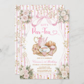 Invitation Winter Bow Let’s Par-tea Girl Birthday Snowflakes (Devant / Derrière)