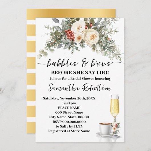 Invitation Winter Bubbles & Brews Coffee Bridal Shower (Devant / Derrière)