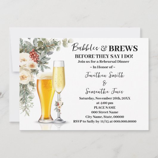 Invitation Winter Bubbles & Brews Rehearsal Dinner (Devant)