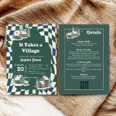 Invitation Winter Checkered "It Takes a Village" baby shower